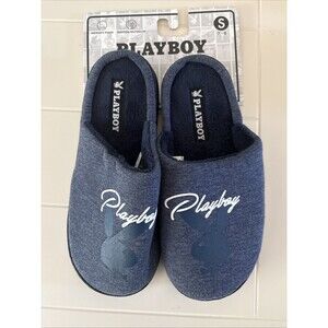 PLAYBOY Bunny Memory Foam Indoor Outdoor Navy Blue  Men’s Slippers Sz S (7-8)